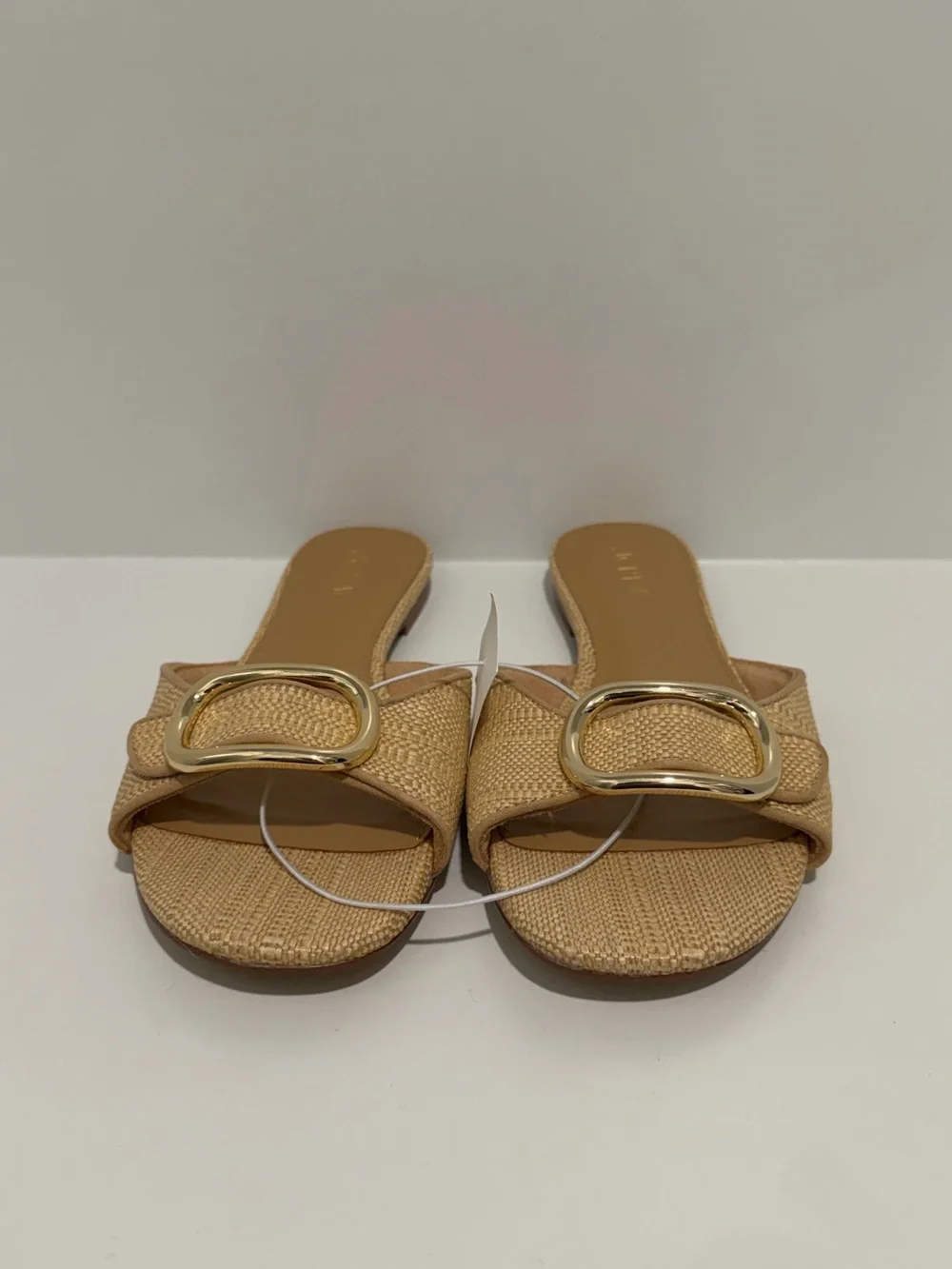 NEW J. Crew Factory Woven gold Buckle Slides toasted brown straw CR286 size 7.5